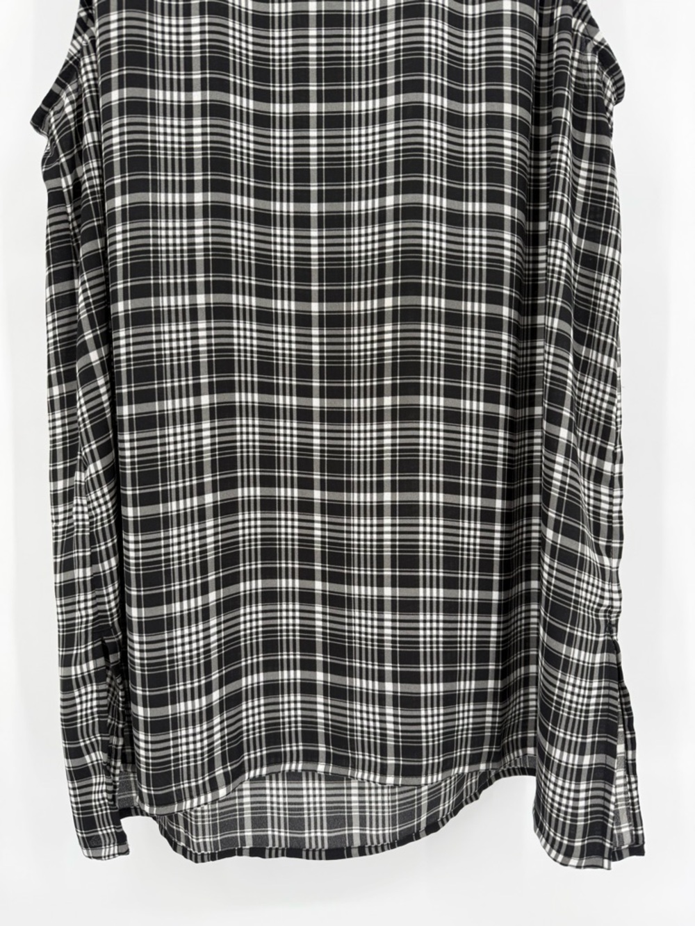 LOFT Plaid Sleeveless Blouse Mock Neck Zip Back Career Chic Preppy Chiffon Large - Picture 3 of 12